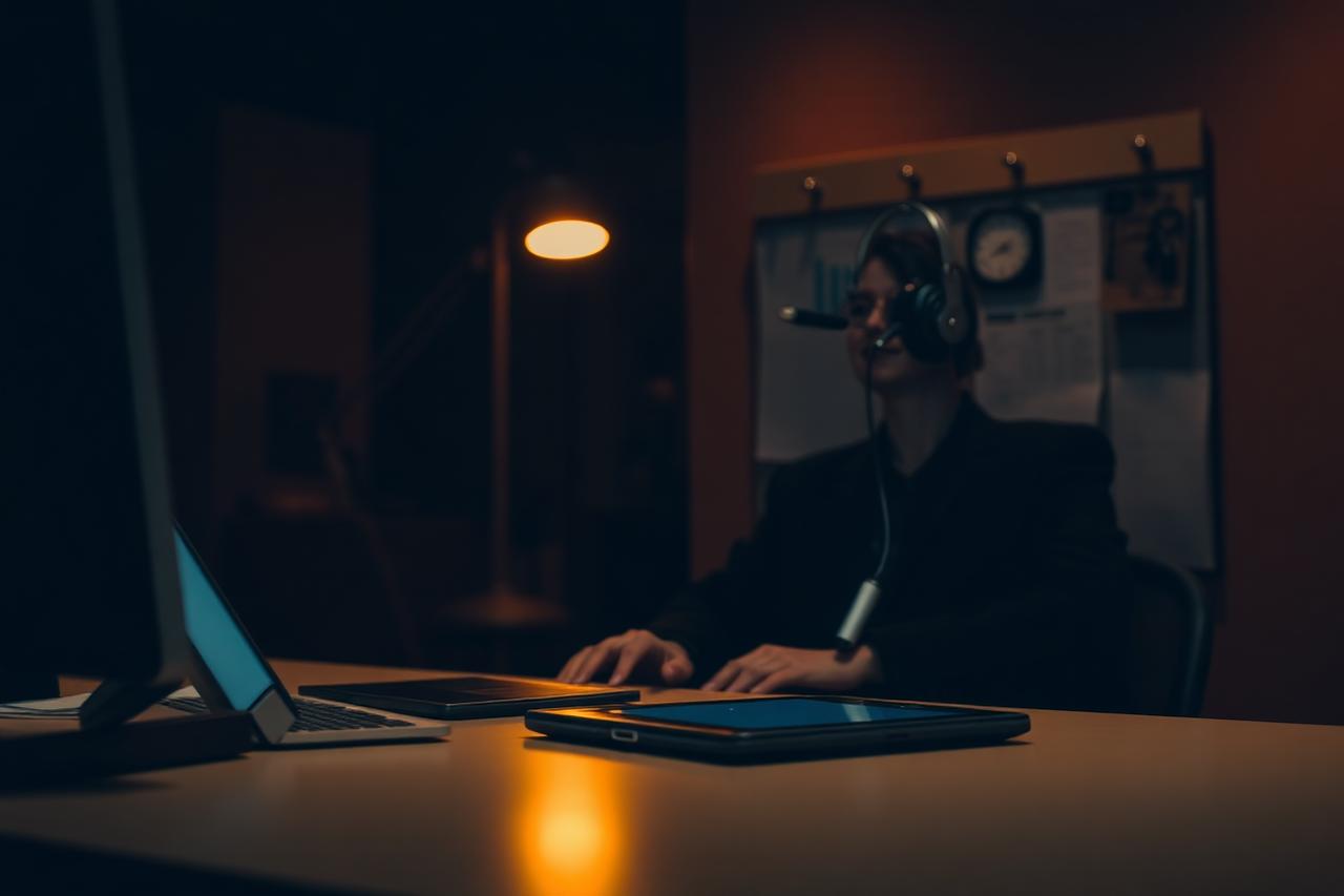 Service advisor desk with a headset, tablet and key board
