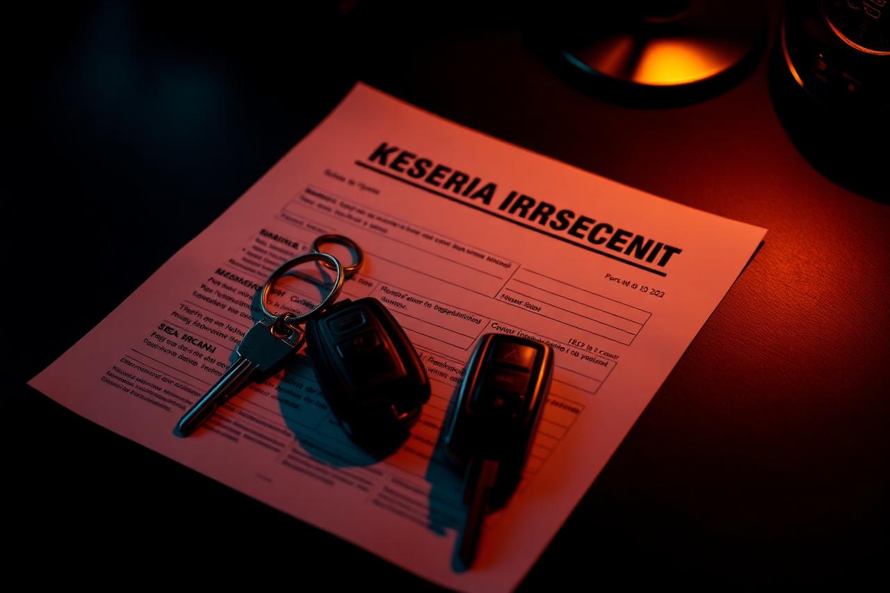 Dealer trade agreement form with two sets of car keys on a dark desk