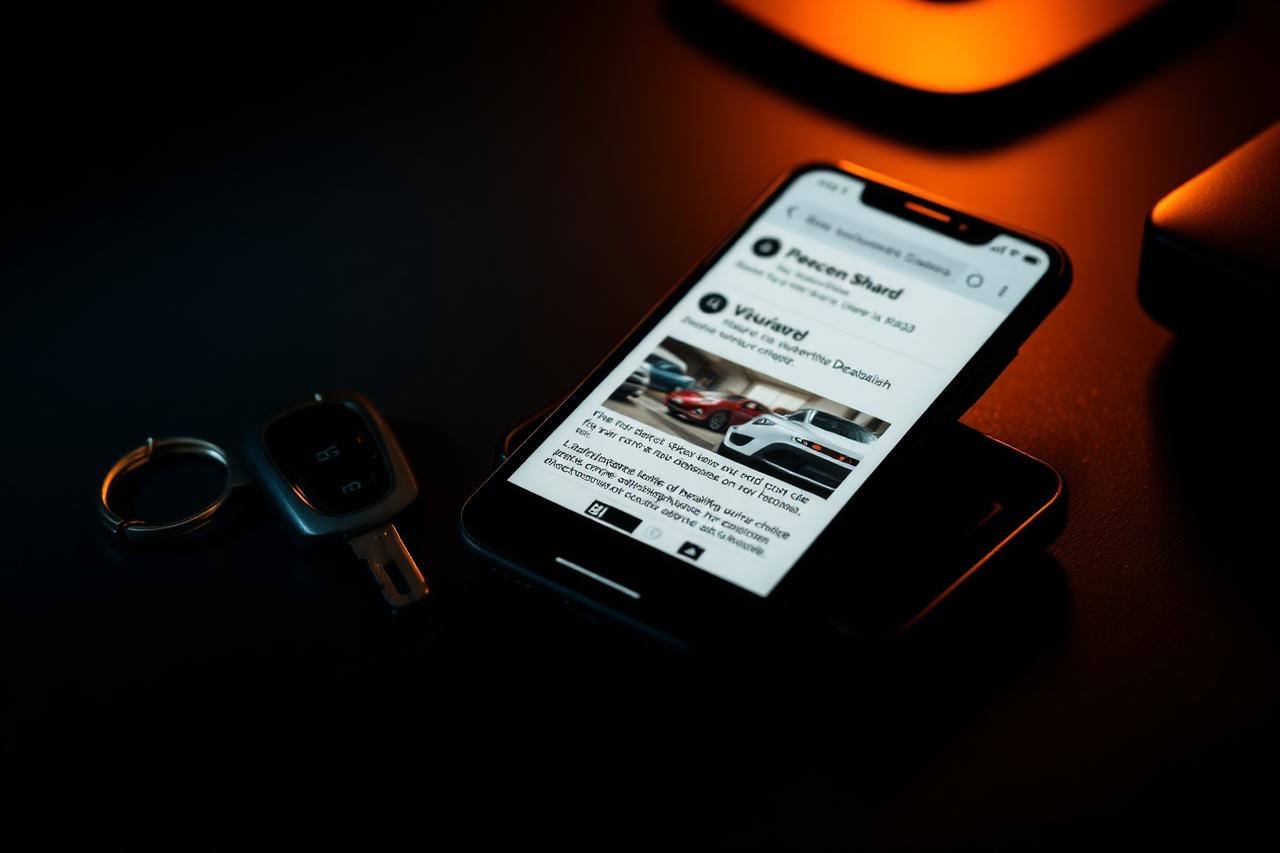 Smartphone showing a dealership promotional email beside car keys